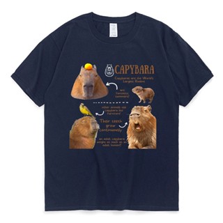 ขายเสื้อยืดพิมพ์ลายแฟชั่น เสื้อยืดแขนสั้น พิมพ์ลายการ์ตูน Capybara Fun Facts เข้ากับทุกการแต่งกาย แฟชั่นฤดูร้อน สไตล์สตร