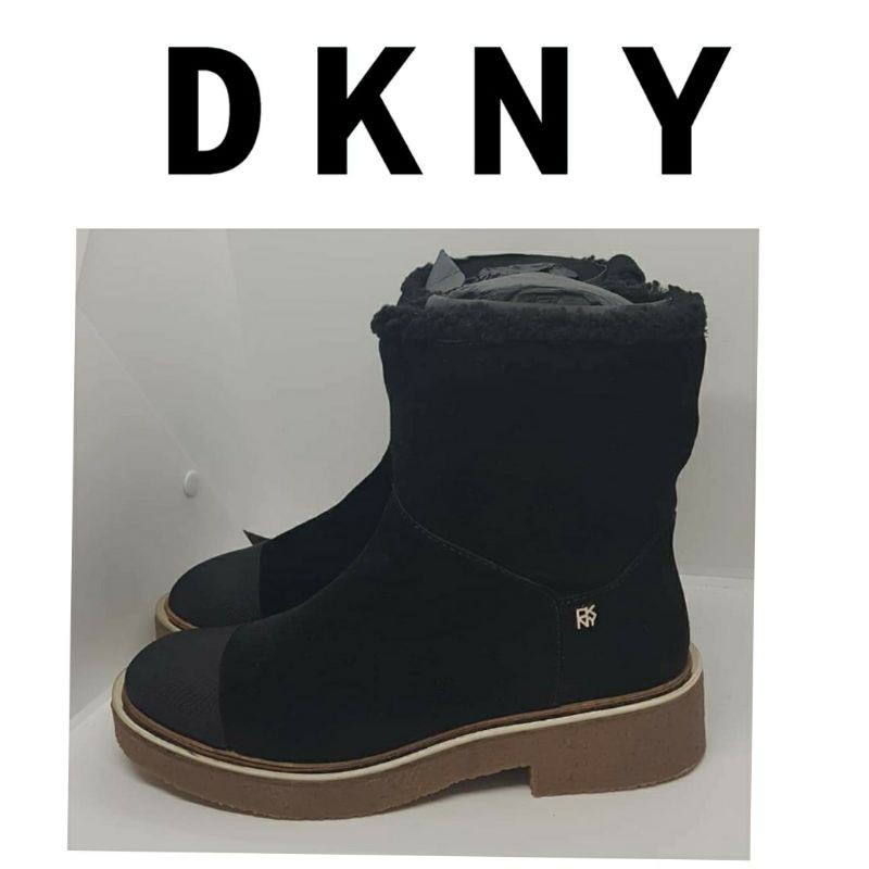 🔹ขายด่ว☀️ของแท้..DKNY รองเท้าบูทสุดหรู สีดำตัดขอบทอง หนังแท้ ใส่กันหนาว พื้นกันลื่น เดินชิคๆชิบุย่า