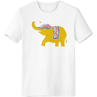 คลาสสิก ประเทศไทยเสื้อยืดลำลอง Thailand Yellow Elephant Shield T-Shirt Workwear   ผ้าฝ้ายแท้