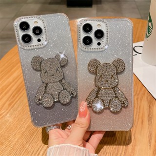 เคสป้องกันโทรศัพท์มือถือ TPU แบบนิ่ม ลายหมี ประดับเพชร กันกระแทก สําหรับ iPhone 13 14pro max 13pro max 14 plus