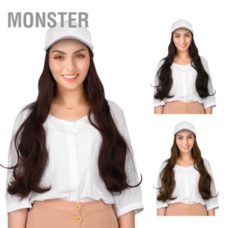 MONSTER แฟชั่นหมวกเบสบอลสีขาวหมวกวิกผมยาวหยิกวิกผมท่องเที่ยวกลางแจ้งต่อผม