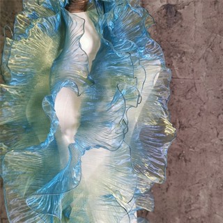 ผ้าลูกไม้ ลายคลื่นกว้าง 13 ซม. สีเขียว ไล่โทนสี สําหรับตกแต่…