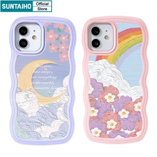 SUNTAIHO เคสโทรศัพท์มือถือแบบนิ่ม TPU กันกระแทก ลายภาพวาดสีน้ํามัน รูปดอกไม้ สีรุ้ง แฟชั่น สําหรับ iPhone 11 Pro 14 Pro Max 12 13 Pro XR XS Max 7 Plus 8 Plus