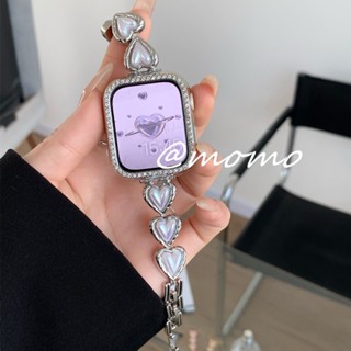 สายนาฬิกาข้อมือ สเตนเลส รูปหัวใจ หรูหรา สําหรับ iWatch Ultra S8 S7 S5 S4 S3 6 SE 49 มม. 45 มม. 41 มม. 40 มม. 44 มม.