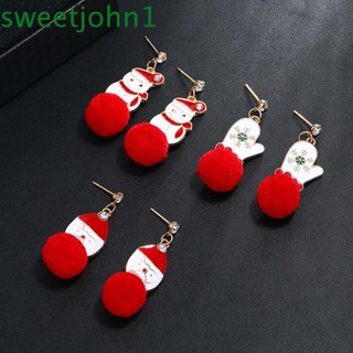 SWEETJOHN Christmas Earrings Women Fashion Jewelry Accessories Snowflake Christmas Tree Drop Earrings Christmas Ear Hook