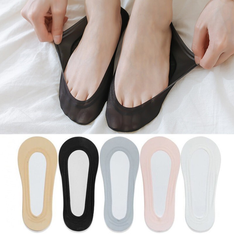 ถุงเท้าซิลิโคน ผ้าเรยอน กันลื่น แฟชั่นฤดูร้อน สําหรับผู้หญิง 5 คู่