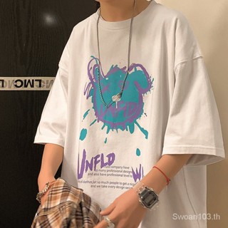 เสื้อยืดแขนสั้นผู้ชายแบรนด์แฟชั่นใน Creative Graffiti หลวมครึ่งแขนเสื้อยืด P03068