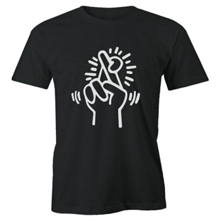 “Crossed Fingers -1987 By: keith haring pop art talking Heads men t shirt black tops tee_03