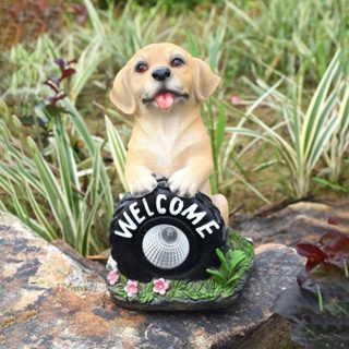 [Homyl1] โคมไฟพลังงานแสงอาทิตย์ Solar Puppy Statue Dog Ornament with Tire Decoration for Housewarming Yard