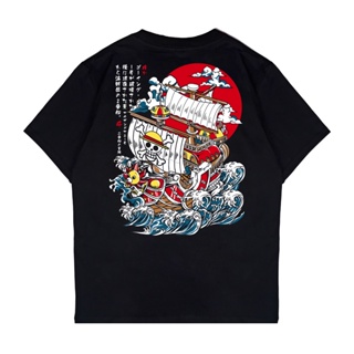 เสื้อยืดแขนสั้นเสื้อยืด พิมพ์ลายอนิเมะ One Piece THOUSAND SUNNY สีดําS-5XL