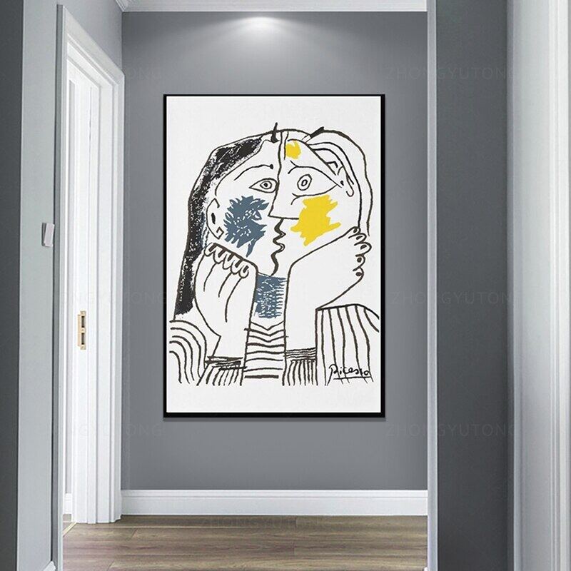 งานศิลปะ Pablo Picasso The Kiss 1979 สำหรับเสื้อยืด พร้อมลายพิมพ์บนผ้าใบ