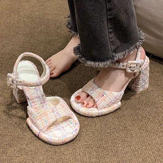 💜รองเท้าส้นสูงเกาหลี รองเท้าแตะผู้หญิง รัดข้อเท้า สูง10cm size35-40 🎀 พื้นหนา ซูเปอร์อ่อนนุ่ม!! รองเท้าโรมัน