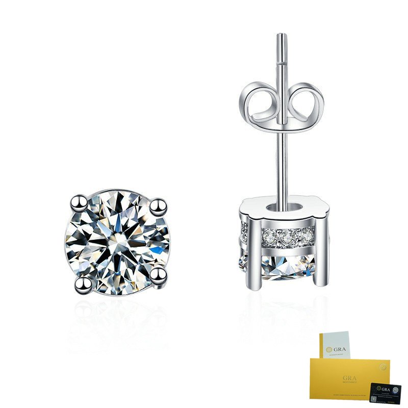 [พร้อมใบรับรอง Gra] ต่างหูสตั๊ด เพชรสี่กรงเล็บ คลาสสิก เรียบง่าย หรูหรา