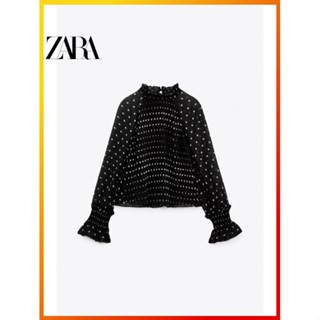 Zara เสื้อเชิ้ตโปร่งแสง ลายจุด ขนาดเล็ก สําหรับผู้หญิง 3666215 084