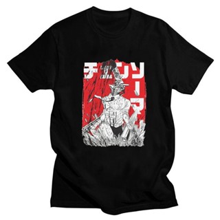 tshirt เสื้อยืดผ้าฝ้าย แขนสั้น พิมพ์ลายอนิเมะ Chainsaw Man 100 ทรงหลวม สําหรับผู้ชาย Y2K(S-5XL)