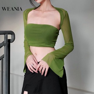 Weania เสื้อแขนยาว สองชิ้น ทรงสลิมฟิต แฟชั่นสําหรับผู้หญิง