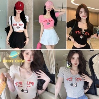 ใหม่ มาแรง เสื้อครอปแฟชั่นสุดฮิค  Crop แขนสั้น งานผ้านุ่ม ใส่สบาย สกรีนลายการ์ตูนคิวท์ๆ