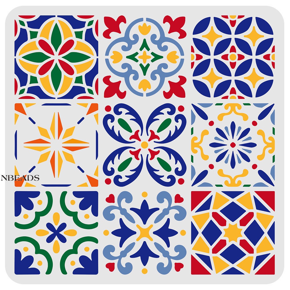 แผ่นแม่แบบกระเบื้อง พลาสติก ลายดอกไม้ 9 แบบ 30x30 ซม. ใช้ซ้ําได้ สําหรับพื้นไม้ ผ้าใบ 1 ชิ้น