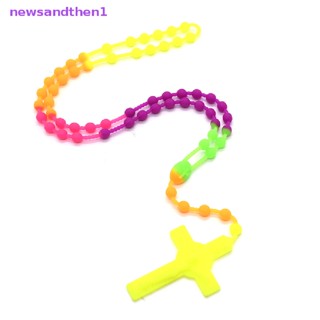 Newsandthen1 หลากสี ซิลิกาเจล ลูกปัด โรซอรี่ ไม้กางเขน สร้อยคอ คาทอลิก อธิษฐาน ศาสนา เครื่องประดับ ลูกประคํา พระเยซู จี้ ดี