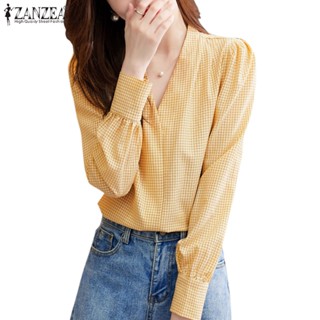 ZANZEA Women Korean Fashion Long Sleeve V-Neck Bohemian Holiday Tops