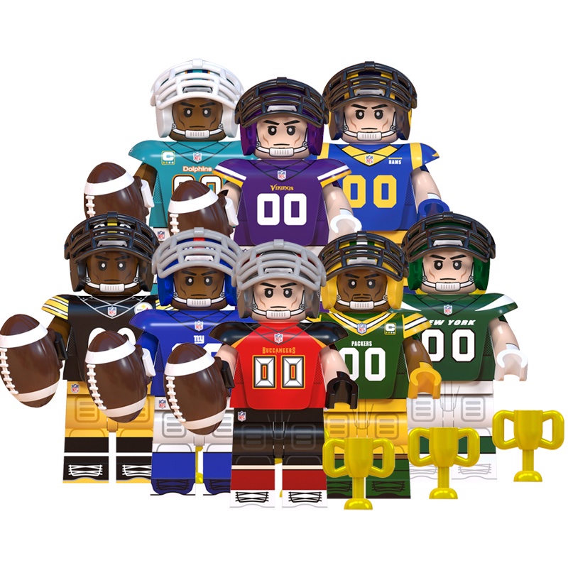 Hot Steelers Rams Buccaneers Dolphins Giants Packers Jets Vikings Rugby Player Star Mini Building Blocks ของเล่นเด็กรูป