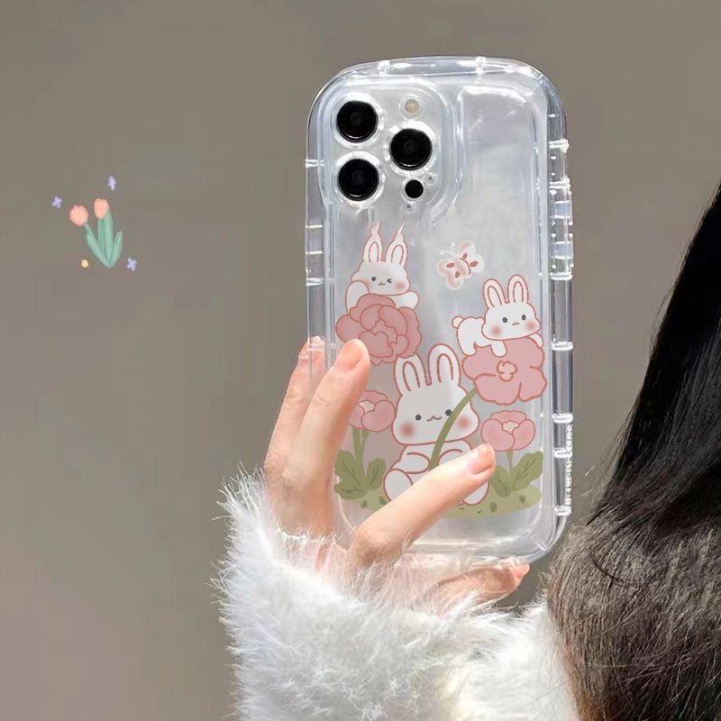 เคสโทรศัพท์มือถือซิลิโคน TPU นิ่ม แบบใส กันกระแทก ลายกระต่ายน่ารัก สําหรับ iPhone 15 11 14 13 12 Pro XS Max X XR 7 8 Plus