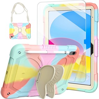 เคสแท็บเล็ต กระจกนิรภัย กันรอยหน้าจอ พร้อมสายคล้อง สําหรับ iPad 10th Gen 10.9 นิ้ว 2022 Pro 11 iPad 9th 8th 7th 6th 5th iPad Air 5 Air 4 Air 3 Air 2 Mini 6