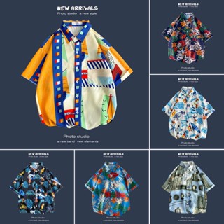 เสื้อเชิ้ตแขนสั้น ระบายอากาศได้ดี พิมพ์ลายหนังสือพิมพ์ แฟชั่นฤดูร้อน สไตล์เกาหลี สําหรับผู้ชาย