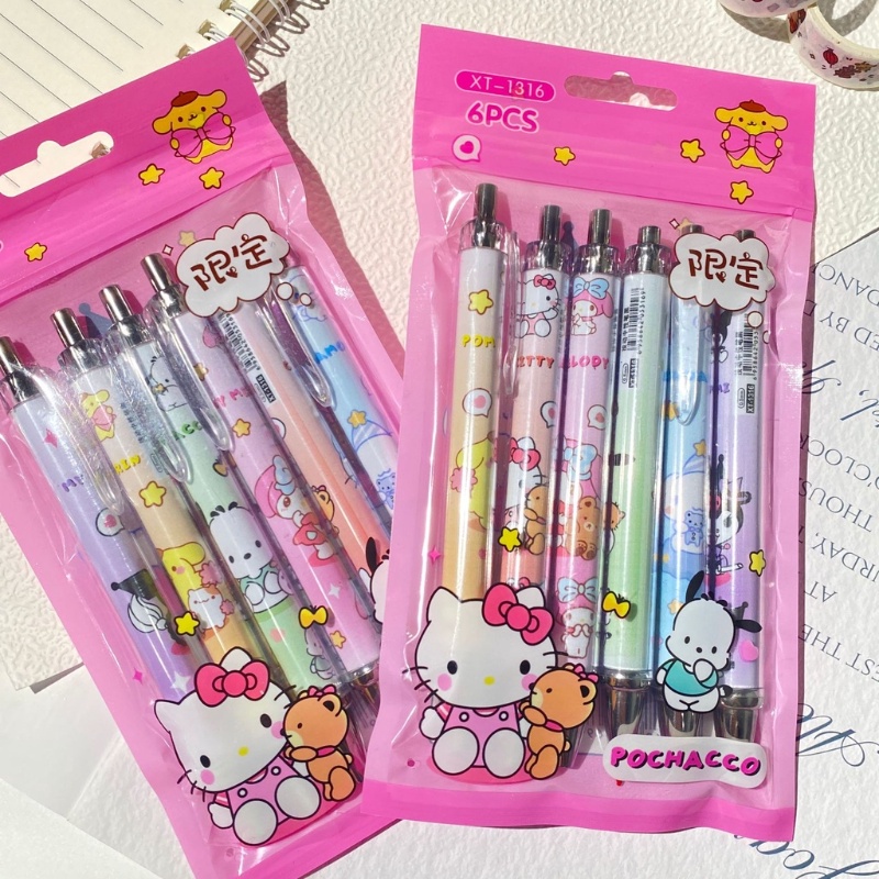 6 ชิ้น / เซต การ์ตูน Sanrio ปากกาเจล น่ารัก KT Cat Kulomi 0.5 มม. หมึกสีดํา ปากกา เครื่องเขียนนักเรียน อุปกรณ์สํานักงาน