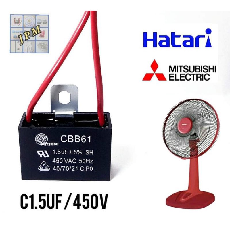 คาปาซิเตอร์พัดลม 1.5uf/450v ฮาตาริ มิตซู cap อะไหล่พัดลมHATARI  capacitor 12",14",16" hatari แคปรัน