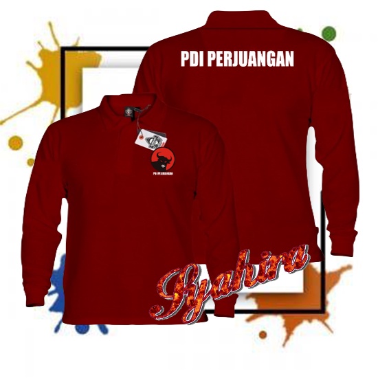 PDI PERJUANGAN เสื้อโปโลแขนยาวคุณภาพพรีเมี่ยมคอปกสําหรับผู้ใหญ่ชายและหญิง