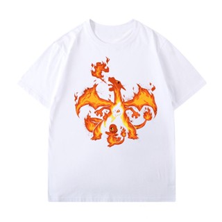 เสื้อยืดแขนสั้นเสื้อยืดแขนสั้น Anime Pokémon Charmander/Charmeleon/Charizard ins สไตล์ใหม่สุดฮอตS-5XL