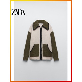 Zara เสื้อคาร์ดิแกนกันหนาว ผ้าถัก สีตัดกัน สําหรับผู้หญิง 5802150 330