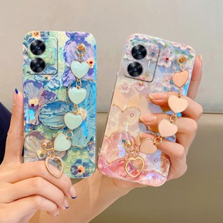 เคสโทรศัพท์มือถือ TPU แบบนิ่ม ลายดอกไม้ ประดับเพชรเทียม พร้อมสายคล้อง สําหรับ Realme C55