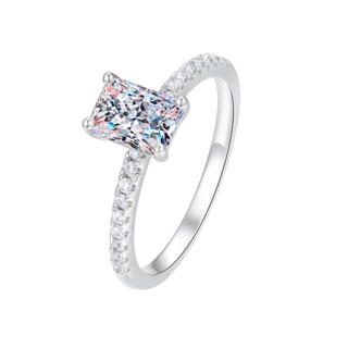 1ct Moissanite Diamond Radiant Cut Rings แหวนเงิน ประดับเพชรโมอิส