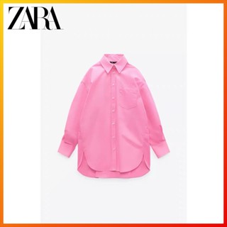 Zara ฤดูใบไม้ผลิใหม่ TRF เสื้อเชิ้ตป๊อปลิน ทรงหลวม สําหรับผู้หญิง