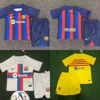 เสื้อกีฬาแขนสั้น ลายทีมชาติฟุตบอล Barcelona Home Away 3rd สีเหลือง 2223 ชุดเหย้า และกางเกง