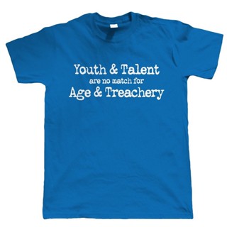 [S-5XL] เสื้อยืดโอเวอร์ไซส์เสื้อยืด พิมพ์ลาย Age &amp; Treachery Match Youth Talent Grumpy Old Man ของขวัญ สําหรับผู้ชายS-3X