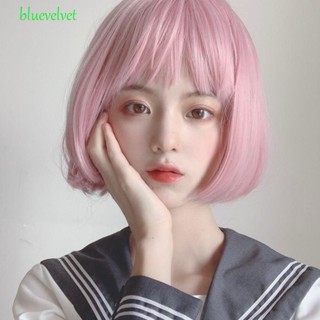 Bluevelvet วิกผมบ๊อบตรง คอสเพลย์แฟชั่น นิ่ม สีชมพู มองไม่เห็น สาวธรรมชาติ สีดํา ทนความร้อน ไฟเบอร์