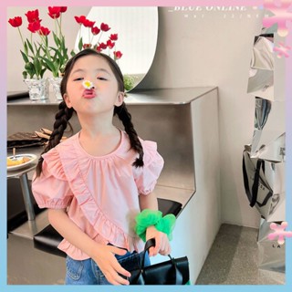 Girls lace shirt 2022 summer new childrens Korean style western style short-sleeved baby Summer doll shirt top