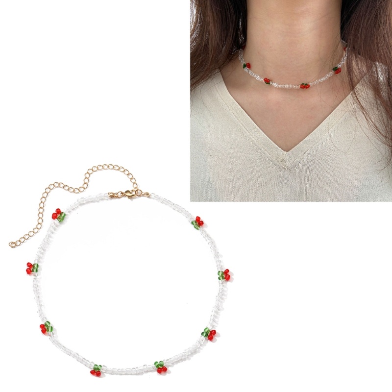 สร้อยคอลูกปัด Acrylic Cherry Choker เครื่องประดับ Bohemian สำหรับผู้หญิงฤดูร้อน