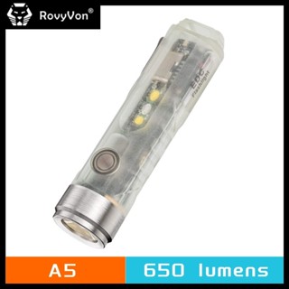 Rovyvon A5 G4 650 Lumens USB C ไฟฉาย แบบชาร์จไฟได้ ขนาดเล็ก พร้อมไฟด้านข้าง สีแดง และตัวไฟฉาย เรืองแสง สว่างมาก Mini EDC