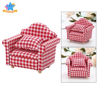 [Edstars] 1/12 Dolls House Miniature Modern Armchair Sofa Settee with Red White Stripes