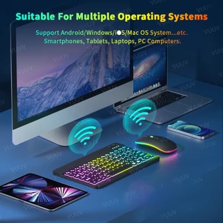 GOOJODOQ คีย์บอร์ดไทย ใหม่แบ็คไลท์ไล่โทนสี Bluetooth keyboard,เมาส์ไร้สาย,คีย์บอร์ด ipad