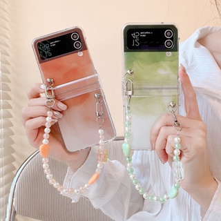 เคสโทรศัพท์มือถือ PC แข็ง กันกระแทก ไล่โทนสี พร้อมสายโซ่คล้อง สําหรับ Samsung Galaxy Z Flip 4 5G 3in1 Find N2 Flip Samsung Galaxy Z Flip 3