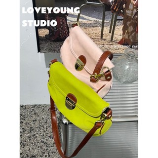 Loveyoung กระเป๋าสะพายข้างใต้วงแขน หนังนิ่ม สีเขียวอ่อน สีชมพู สไตล์โฮมเมด