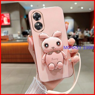 เคส OPPO Reno Reno 8T 5G เคส OPPO Reno6 Reno 6Z Reno7 4G Reno8 4G Reno 8 5G Reno 8T 5G เคสโทรศัพท์มือถือ ลายกระต่ายน่ารัก พร้อมที่ตั้งวาง สีพื้น สําหรับ TZ