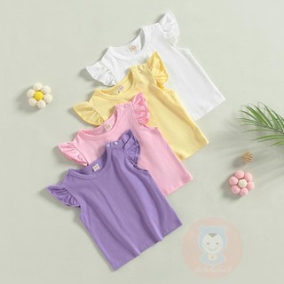 Laa6- เสื้อลําลอง คอกลม แขนบิน ทรงหลวม สีพื้น สําหรับเด็กผู้หญิง