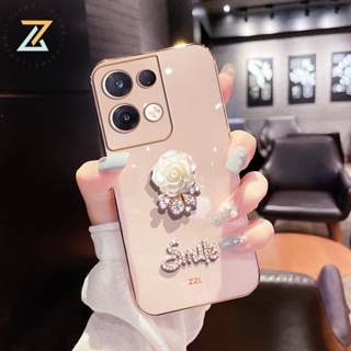 Zymello เคส OPPO Reno8 T 5G Reno8 T 4G Reno8 Z 5G Reno 8 5G Reno7 Z 5G Reno 7 5G Reno6 Z 5G Reno 6 5G เคสโทรศัพท์ซิลิโคนชุบด้วยไฟฟ้าลายดอกไม้ Rhinestone หรูหราระดับไฮเอนด์