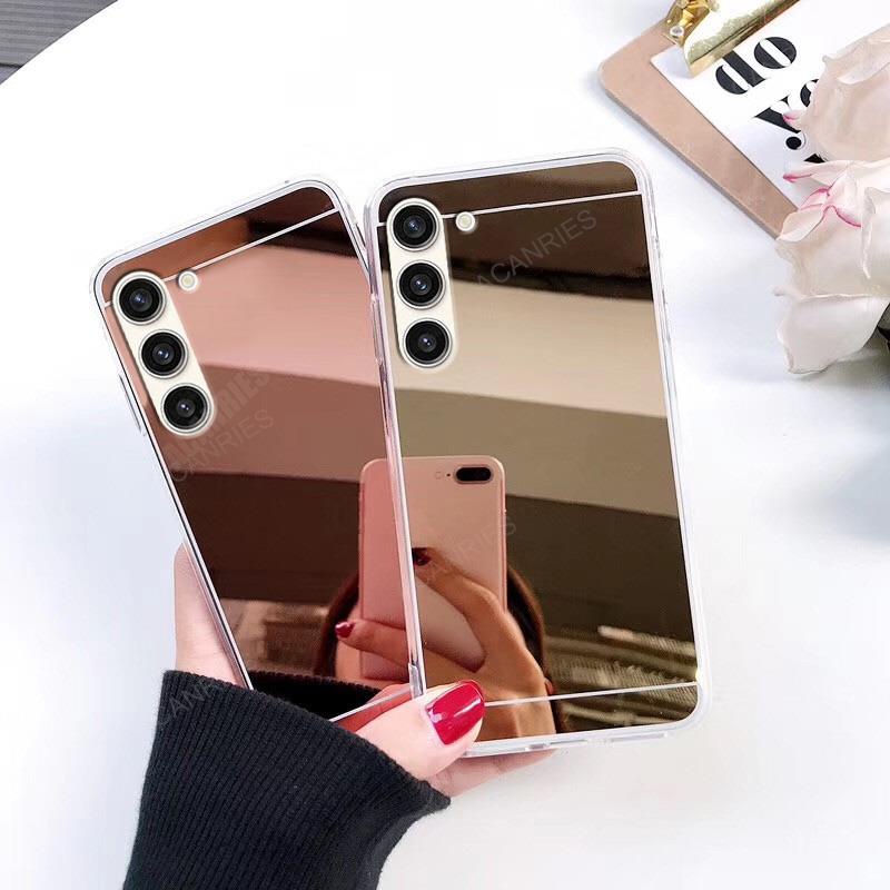 เคสโทรศัพท์มือถือ ซิลิโคนนิ่ม พร้อมกระจก สีโรสโกลด์ แฟชั่นหรูหรา สําหรับ Samsung Galaxy S23 S22 S21 S20 Ultra S10 Plus S23+ S22+ S21+ S20+ S21 FE 5G